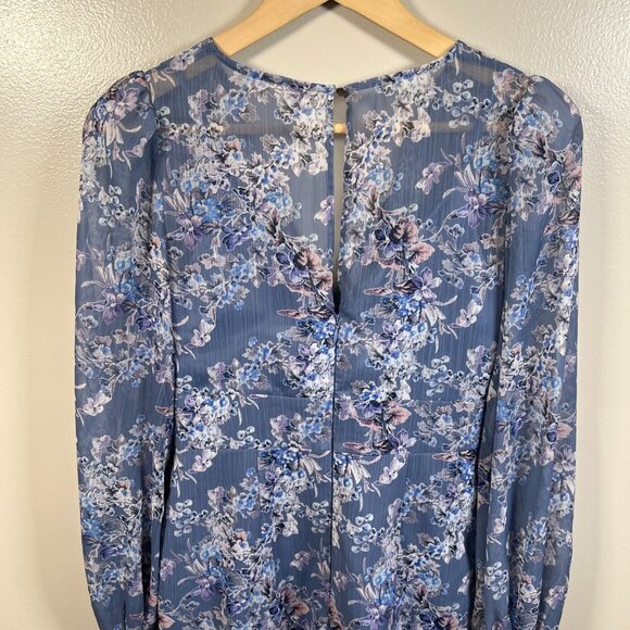 Ever New Tassa Floral Mini Dress Size 2 Blue Ruched Feminine Flirty Wedding - Picture 10 of 13